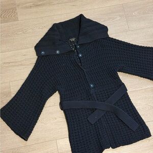 Theory Black Chunky-knit Belted Cardigan Sz. S